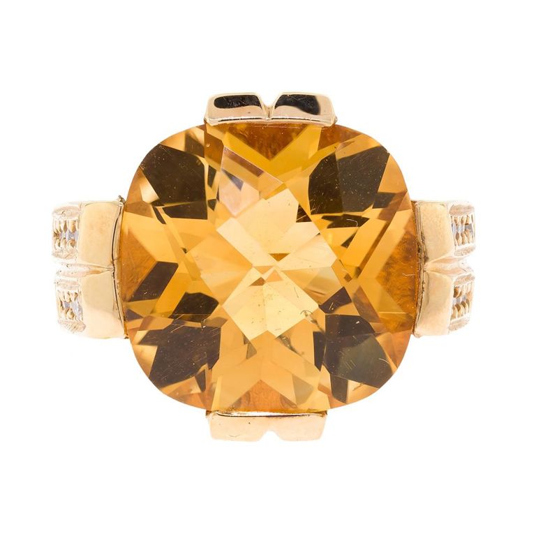 14k Gold Citrine and Diamond Ring