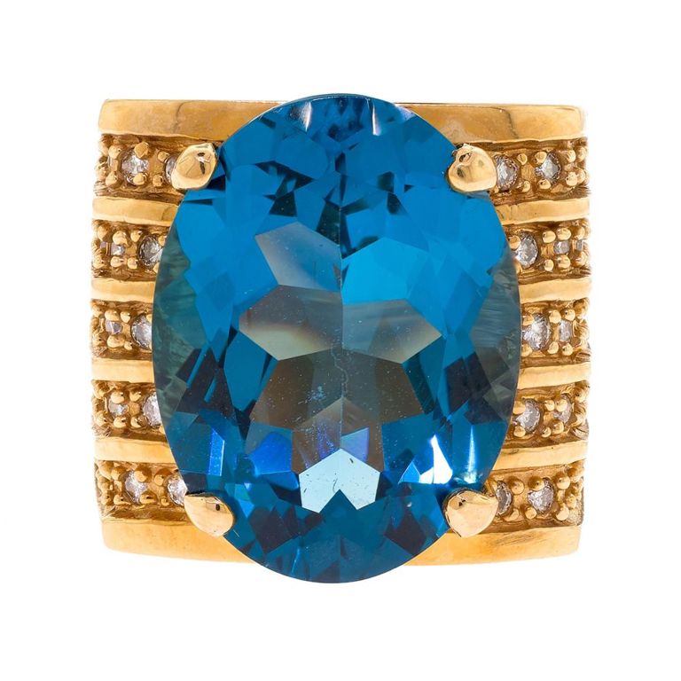 14k Gold Topaz and Diamond Ring