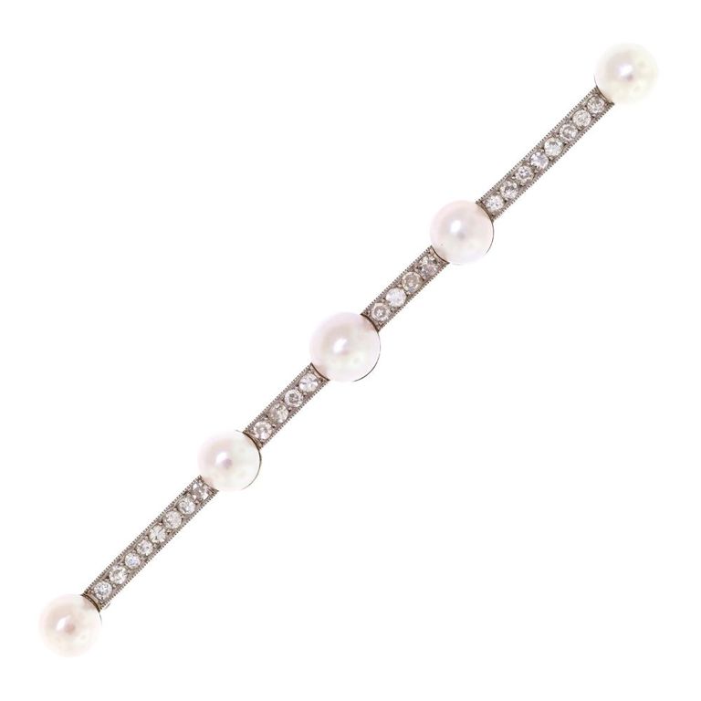 Platinum Diamond and Pearl Brooch