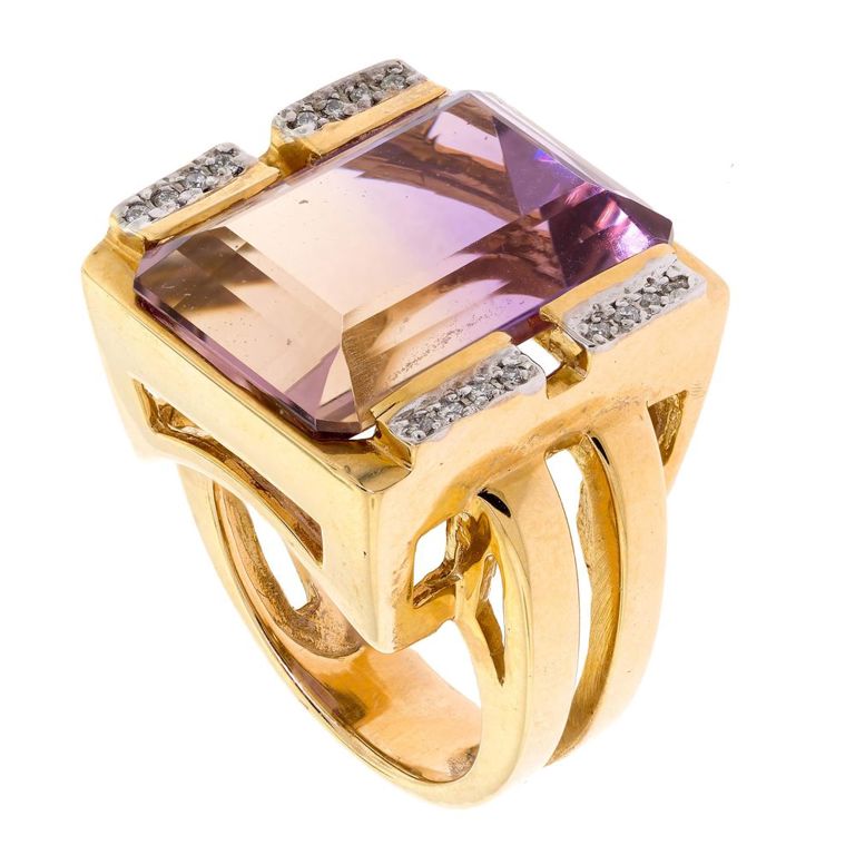 14k Gold Ametrine and Diamond Ring