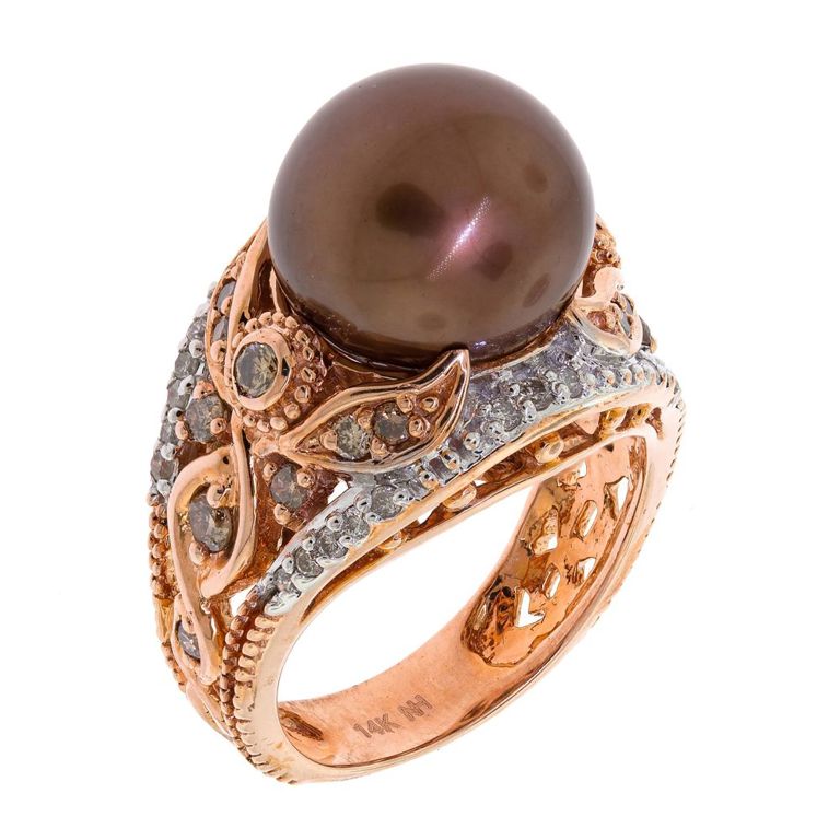 14k Gold Pearl and Diamond Ring