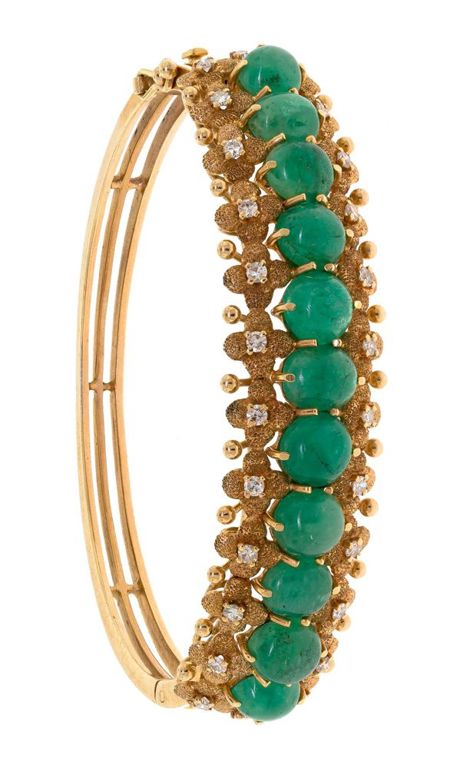 14k Gold Emerald and Diamond Bracelet