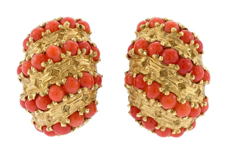 Pair of 18k Gold Coral Earrings