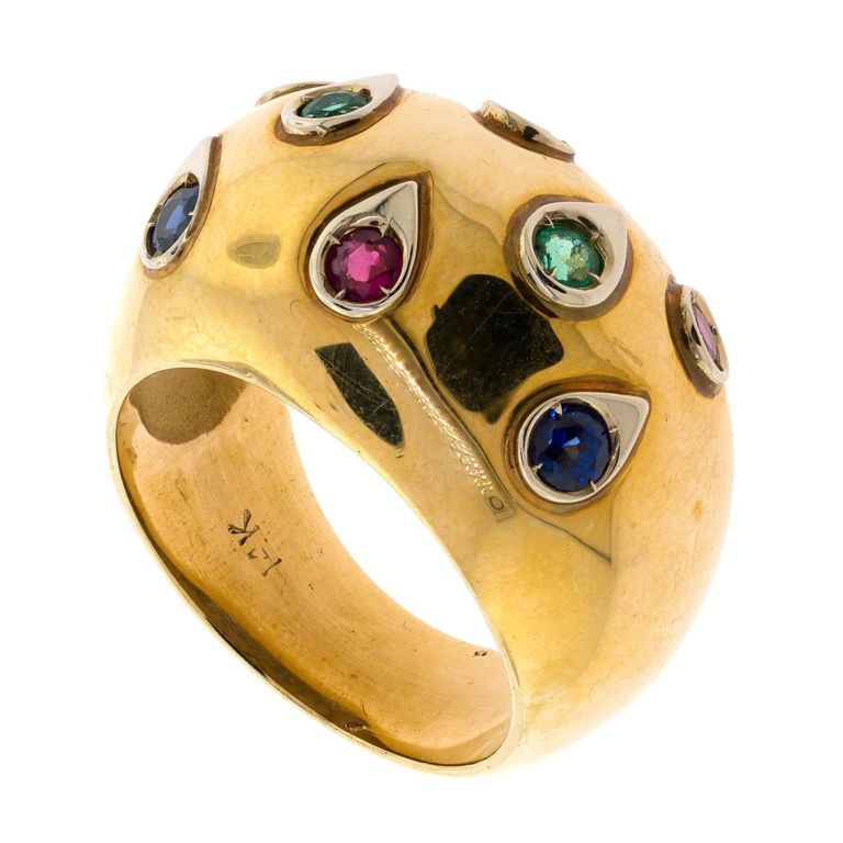 14k Gold Emerald Ruby Sapphire Ring