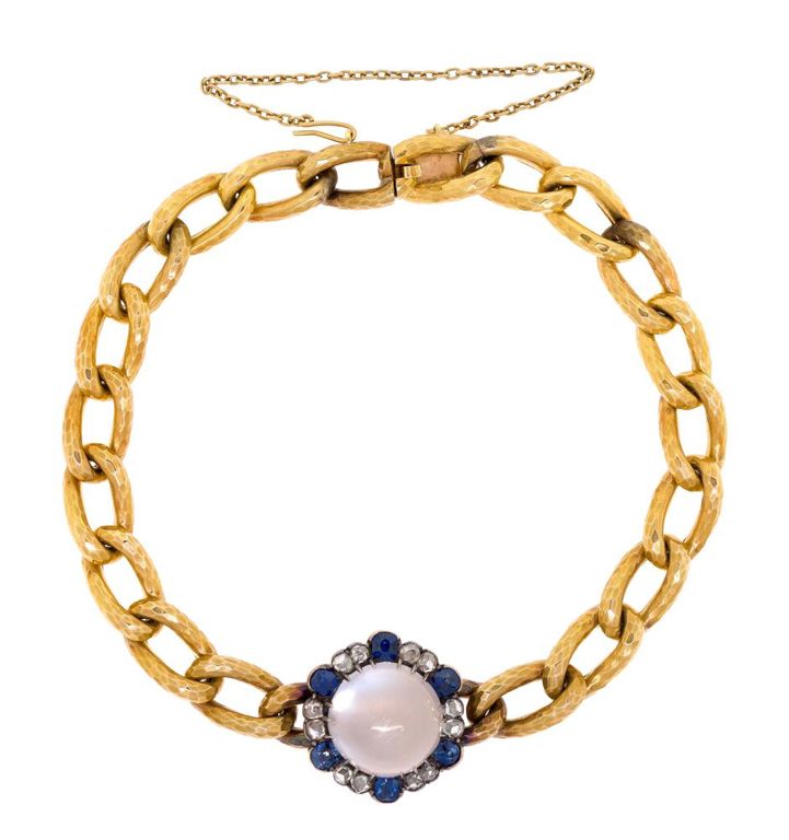 18k Gold Moonstone and Diamond Bracelet