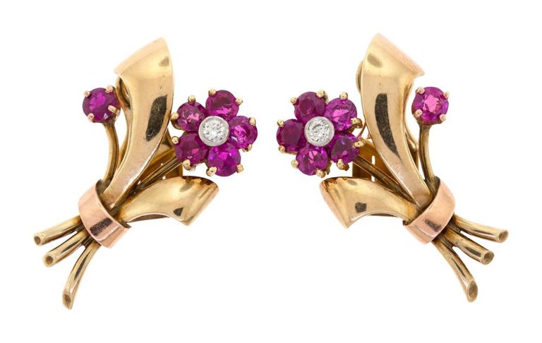14k Gold Ruby and Diamond Earrings