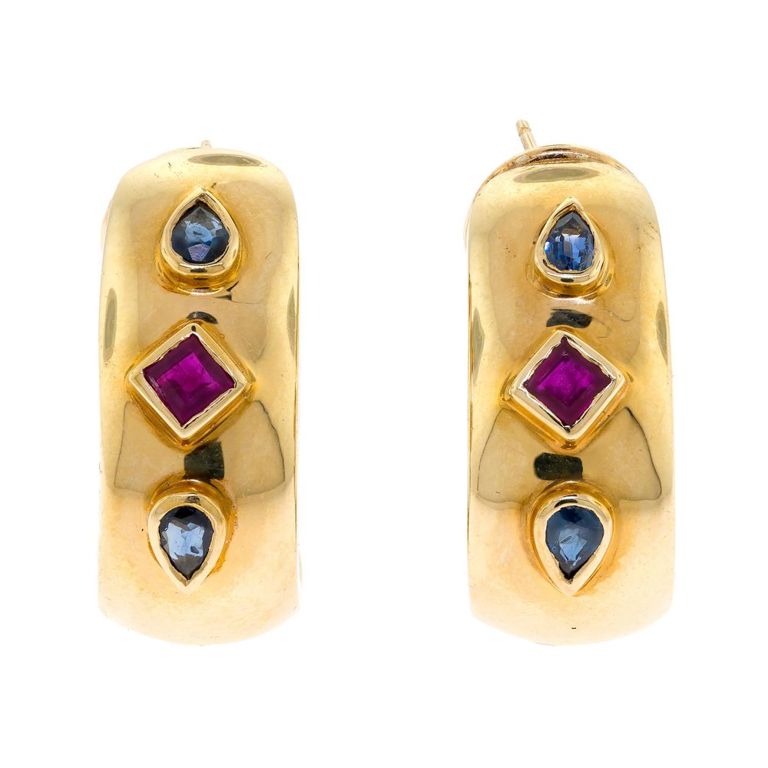 14k Gold Ruby and Sapphire Earrings