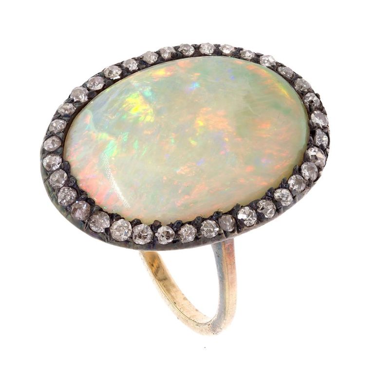 14k Gold Opal and Diamond Ring
