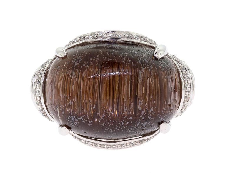 18k Gold Rutilated Quartz and Diamond Ring