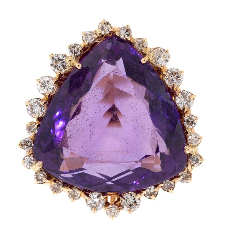 14k Gold Amethyst and Diamond Ring