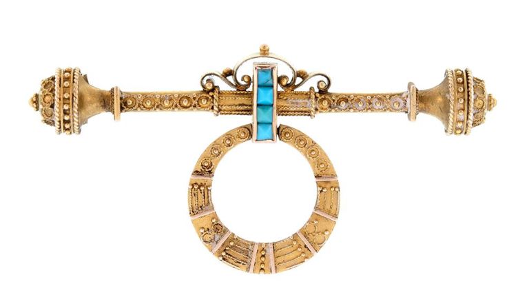 14k Gold Turquoise Bar Brooch