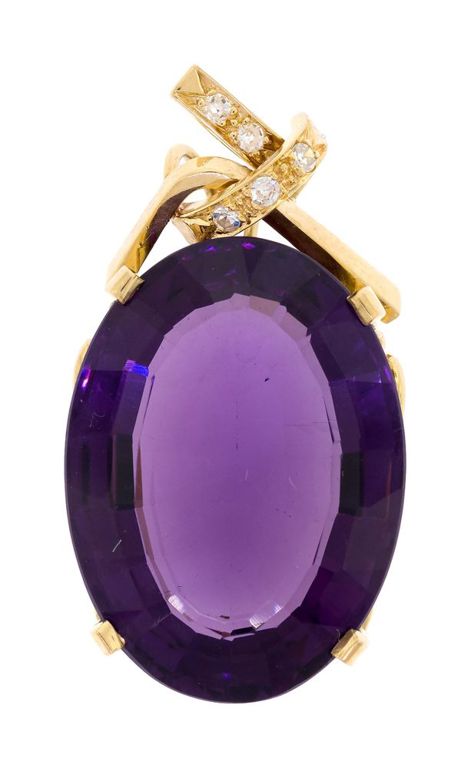 18k Gold Amethyst Diamond Brooch/Pendant