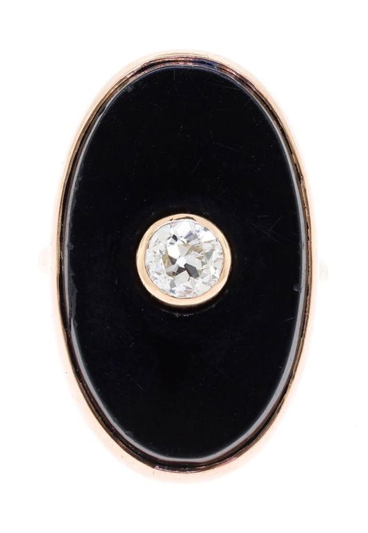 14k Gold Onyx and Diamond Ring