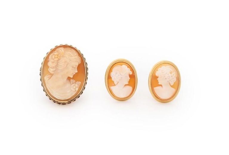 14k Yellow Gold Cameo Jewelry Set