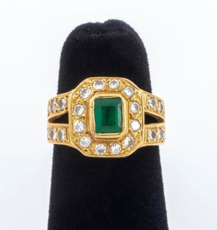 14k Yellow Gold Emerald and Diamond Ring