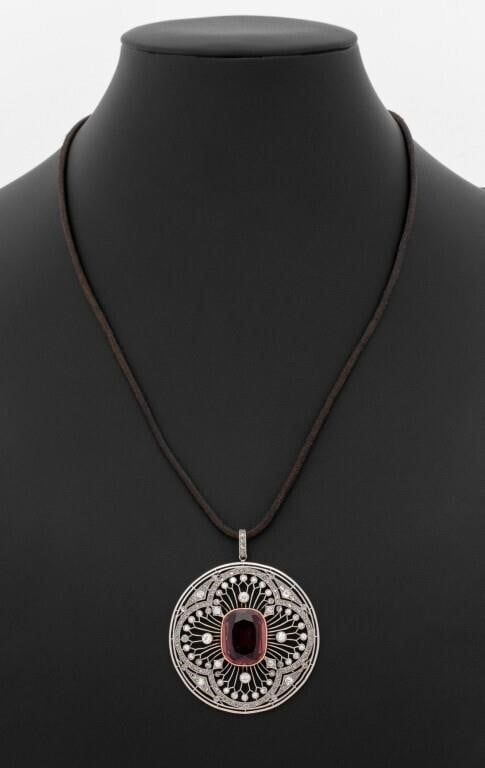 Platinum Tourmaline and Diamond Pendant Necklace