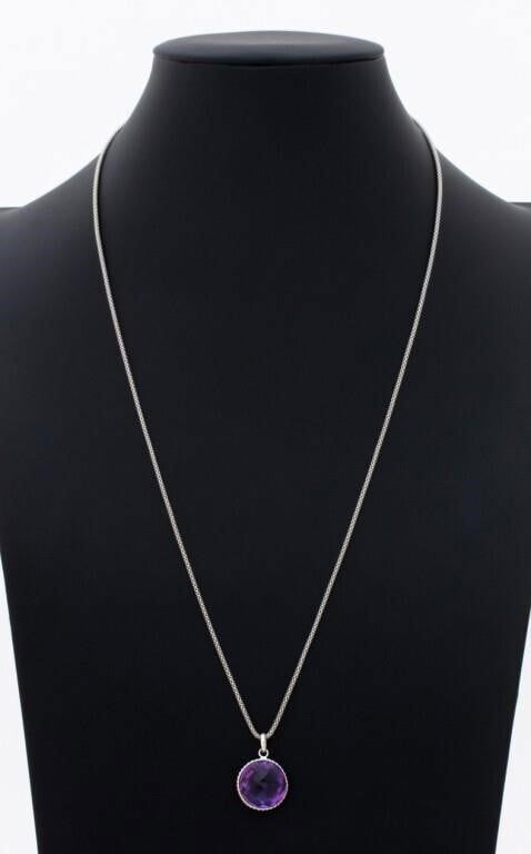 14k White Gold Amethyst Pendant Necklace