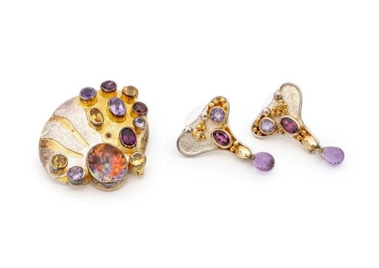 Sterling Silver Opal and Gemstone Jewelry Set