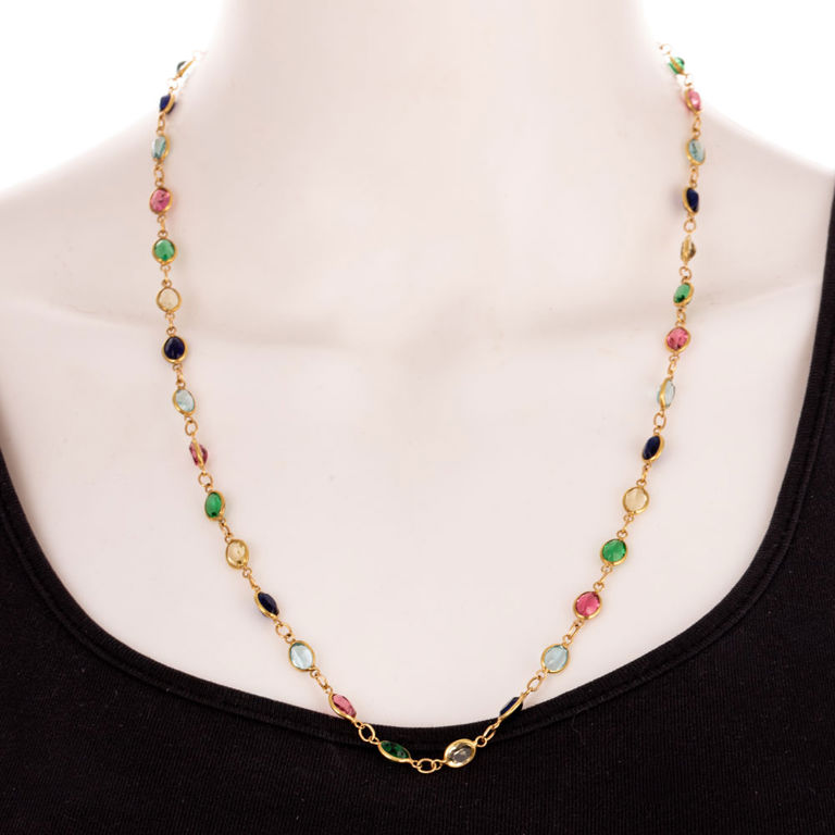14k Yellow Gold Synthetic Stone Necklace