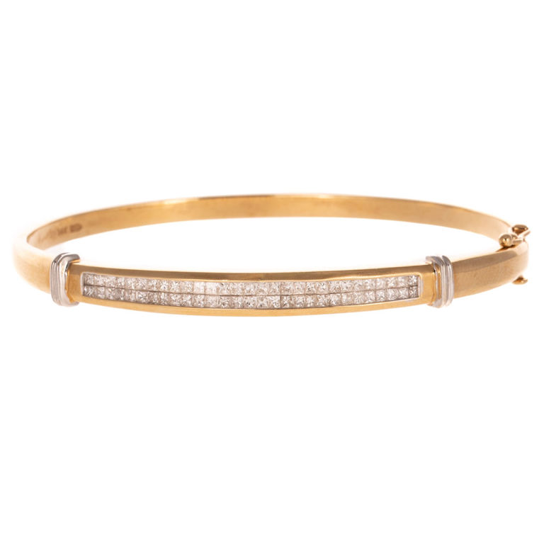 14k Yellow and White Gold Diamond Bangle Bracelet