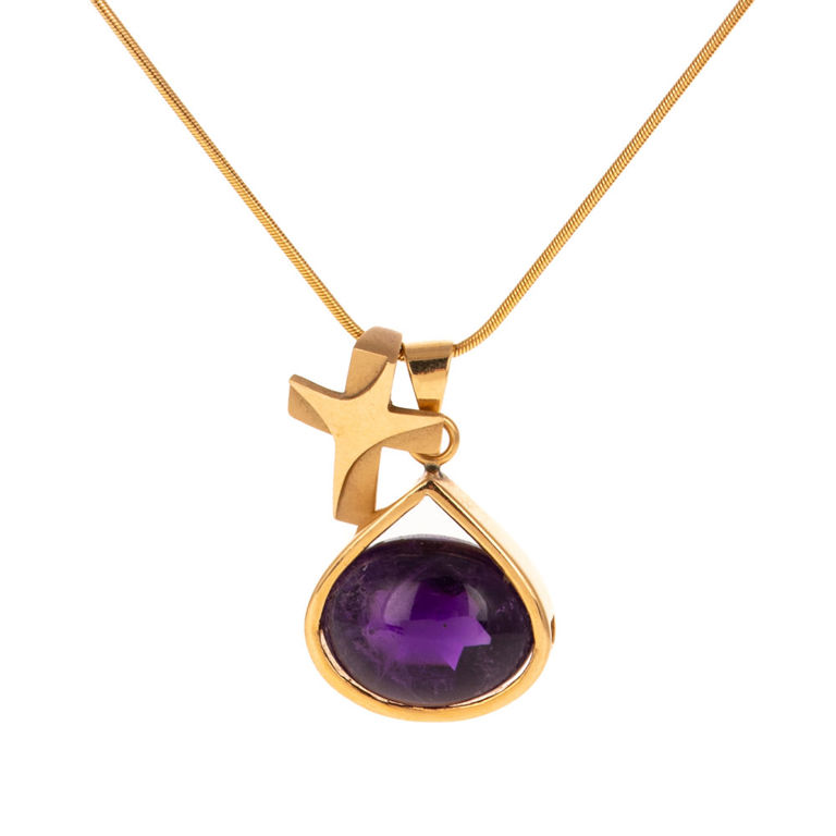 18k and 14k Yellow Gold Amethyst Pendant Necklace