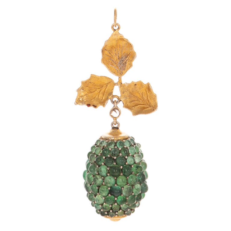 Vermeil Emerald and Diamond Foliate Pendant