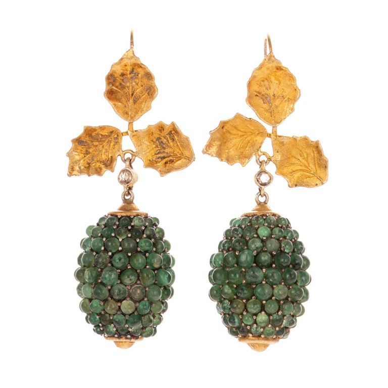 Vermeil Emerald and Diamond Foliate Earrings