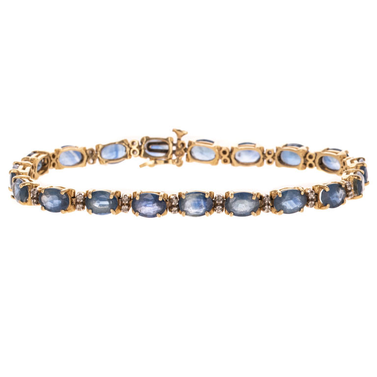 14k Yellow Gold Sapphire and Diamond Line Bracelet