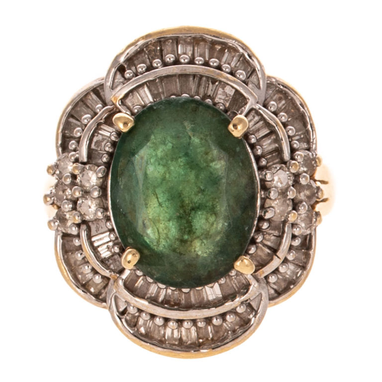 14k Yellow Gold Emerald and Diamond Ring