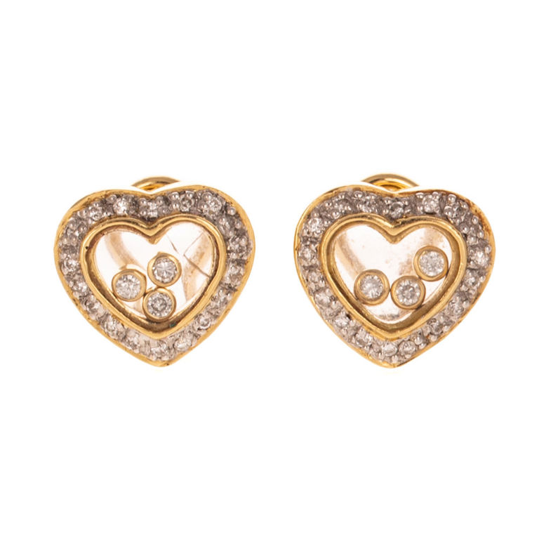 18k Yellow Gold Diamond Heart Earrings