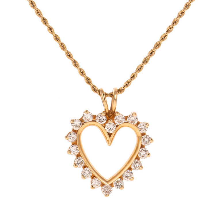 14k Yellow Gold Diamond Heart Pendant Necklace