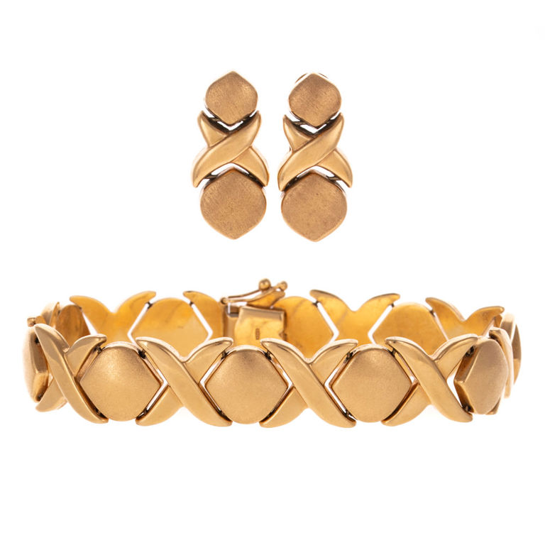 14k Yellow Gold Bracelet and Earrings