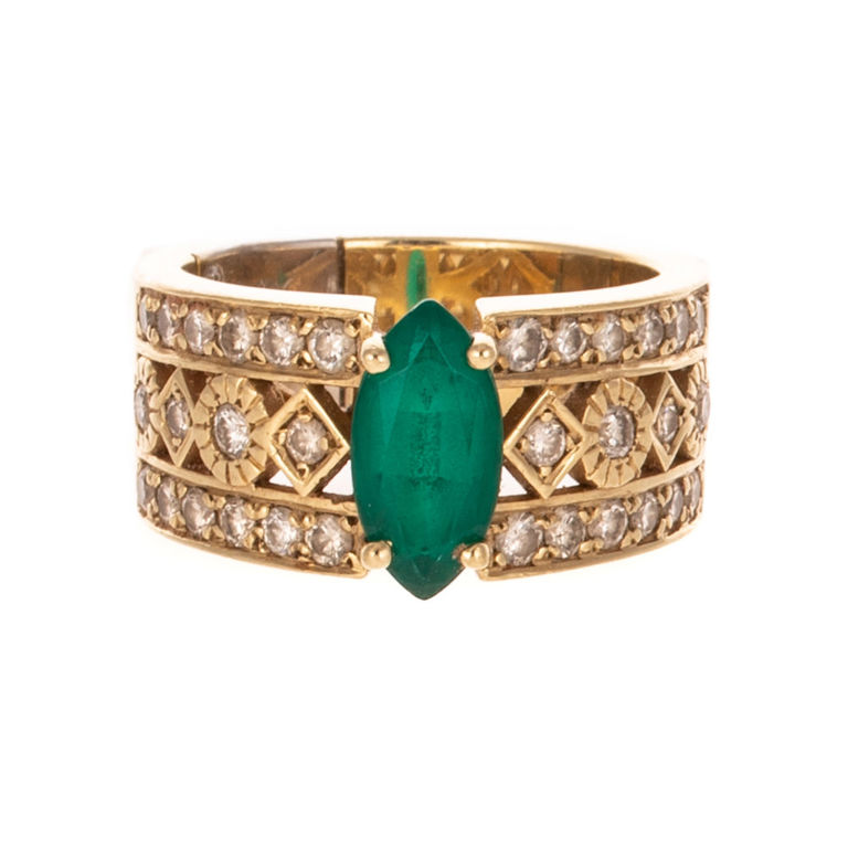 14k Two-Tone Gold Emerald and Diamond Ring