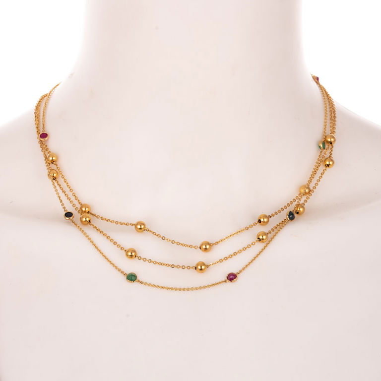 Two 14k Yellow Gold Multi-Gem Necklaces