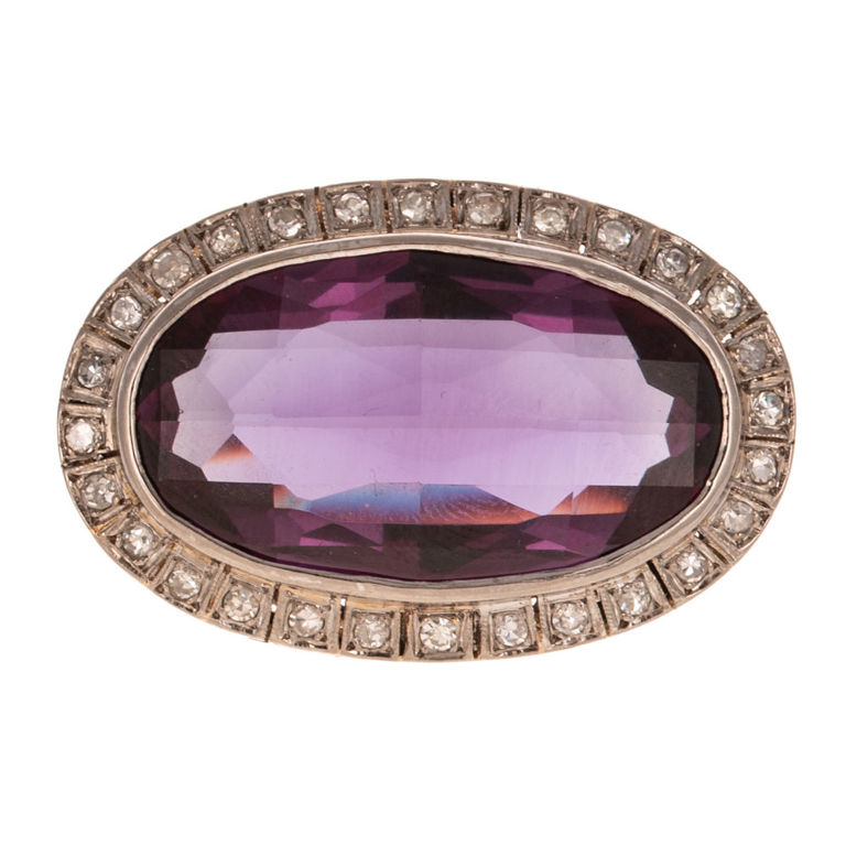 14k Gold Synthetic Sapphire and Diamond Brooch