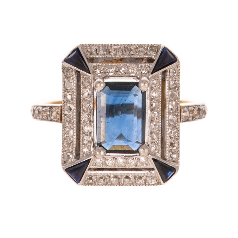 Platinum-Topped 14k Gold Sapphire and Diamond Ring