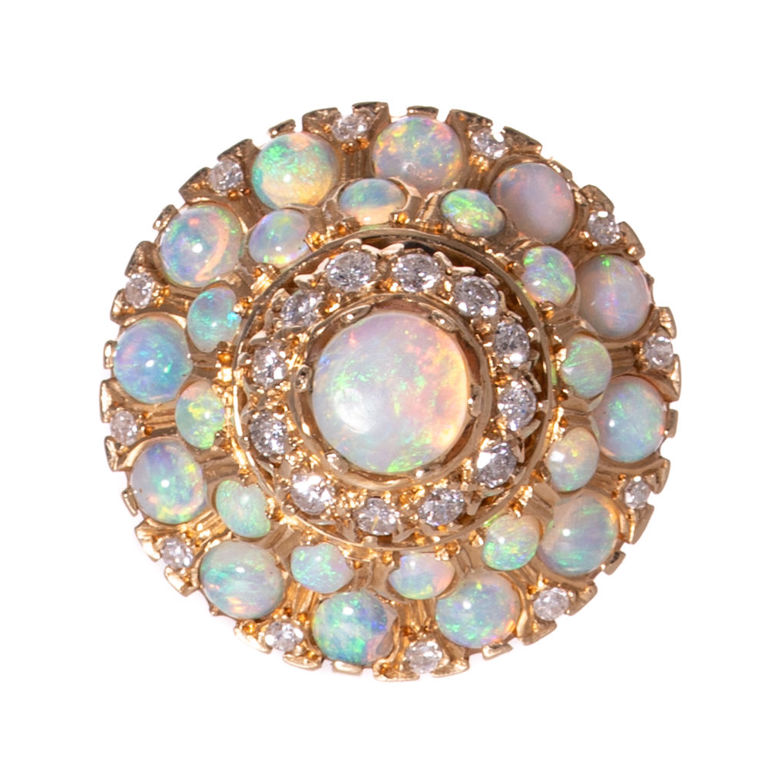 14k Yellow Gold Opal and Diamond Cocktail Ring