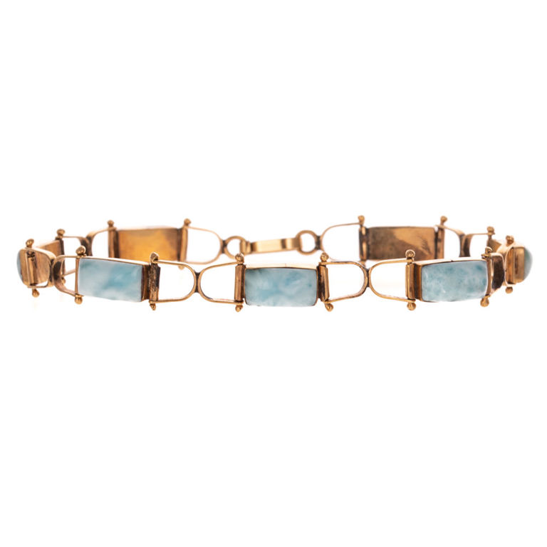14k and 10k Yellow Gold Larimar Link Bracelet