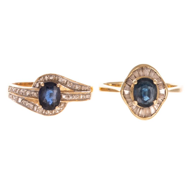 Two 14k Yellow Gold Sapphire and Diamond Ring