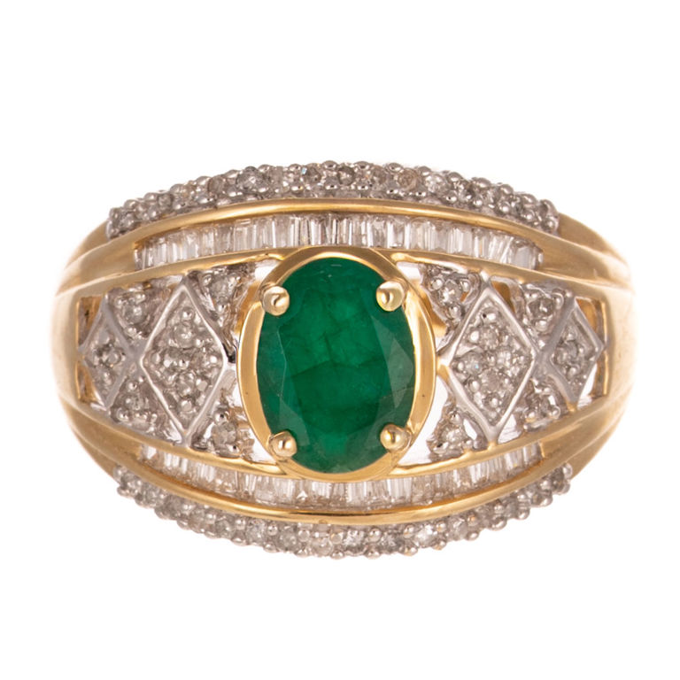 14k Yellow Gold Emerald and Diamond Ring
