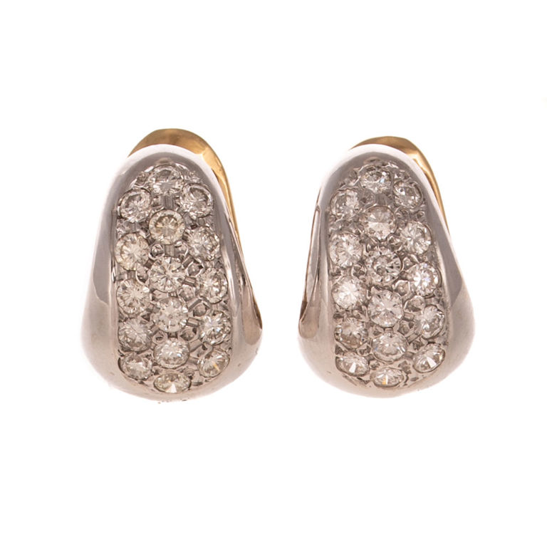 14k White and Yellow Gold Diamond Huggie Earrings