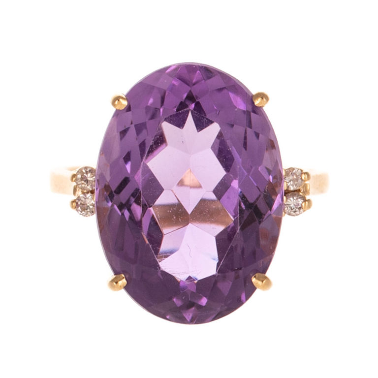 14k Yellow Gold Amethyst and Diamond Cocktail Ring