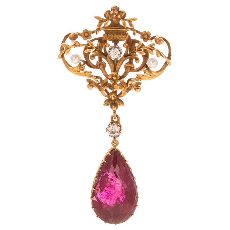 18k Yellow Gold Gem-Set Drop Pendant