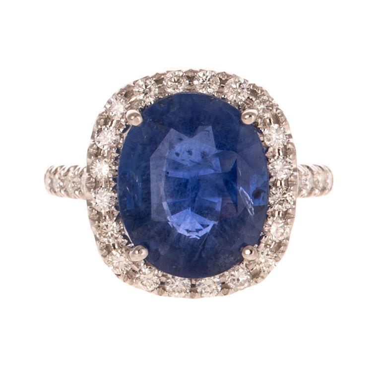 18k White Gold Sapphire and Diamond Halo Ring
