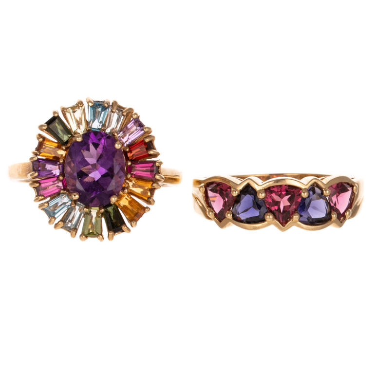Two 10k Yellow Gold Multi-Gem Rings