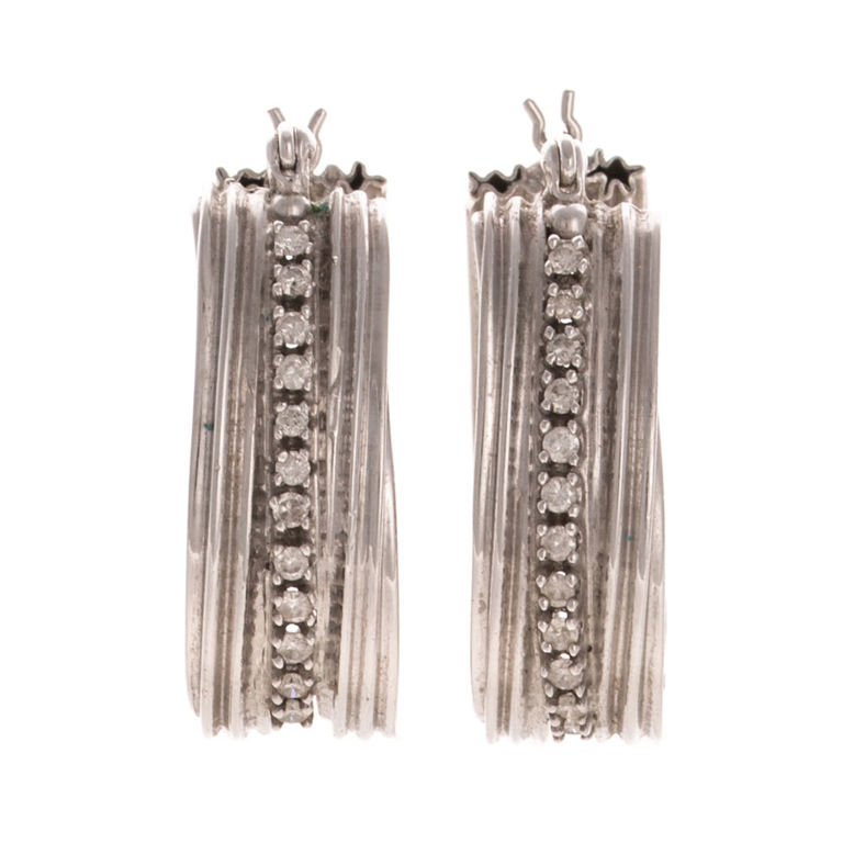 14k White Gold Diamond Hoop Earrings