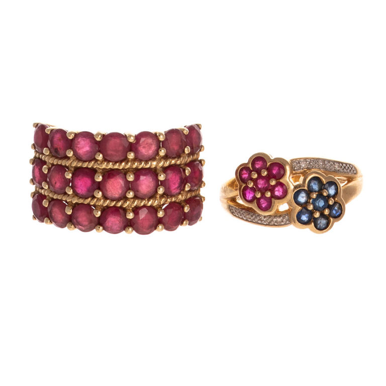 Two 10k Yellow Gold Gemstone Rings