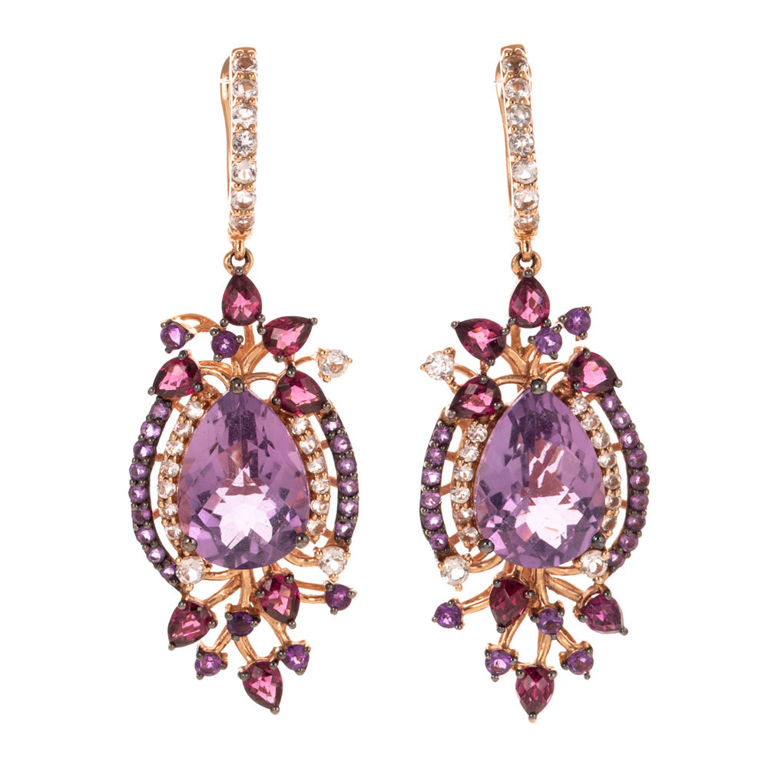14k Rose Gold Multi-Gem Dangle Earrings