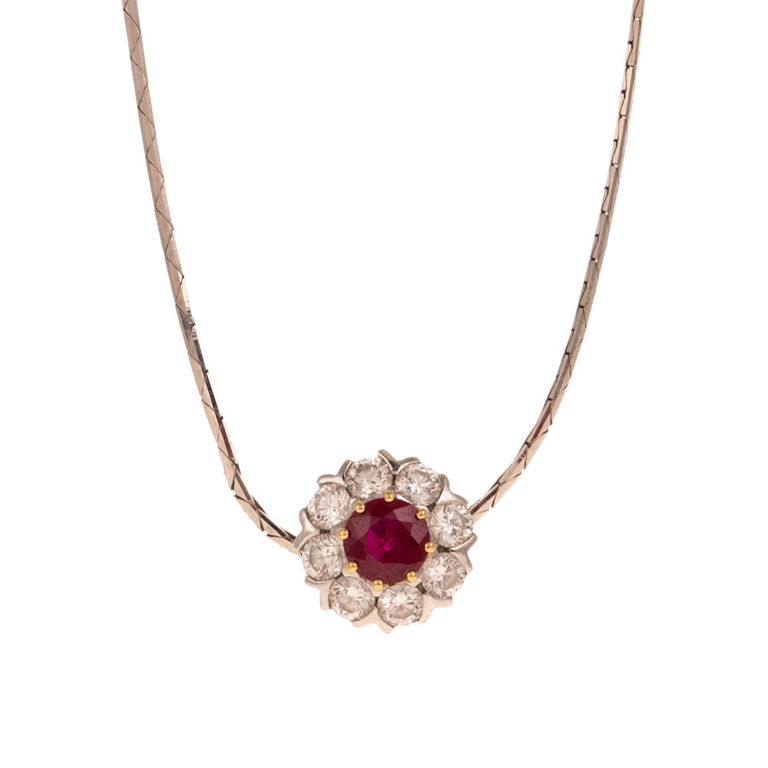White Gold Ruby and Diamond Pendant Necklace