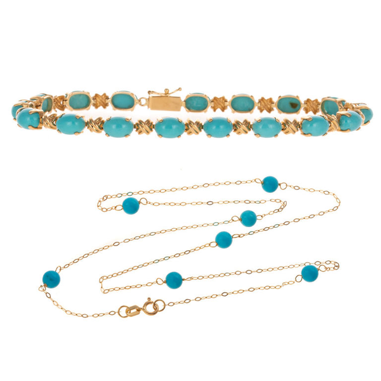 14k Yellow Gold Turquoise Jewelry Set